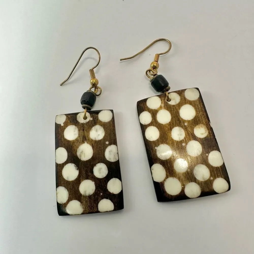 Ethnic brown and white bone earrings